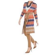 Chico's Ikat Freya Tie Waist Duster Length Cardigan Boho Southwest Size 2/L