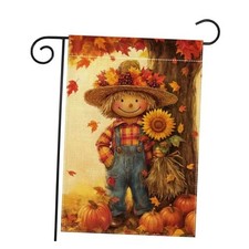 Fall Pumpkins Scarecrow Garden Flag 12x18 Inch Double Sided Thanksgiving Maple