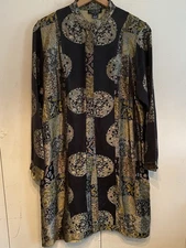 Citron Santa Monica Black Womens Embossed Silk Duster Jacket Asian Inspired XL