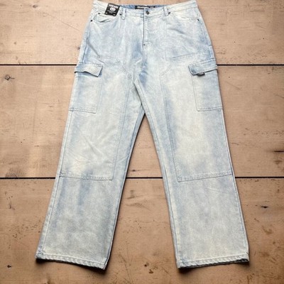 Ecko Unltd Mens Baggy Fit Cargo Jeans Wide Leg Double Knee Denim Size 34 - 40x32