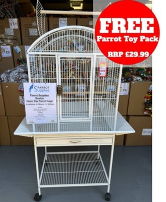 Parrot-Supplies Boston Papageienkäfig oben offen mit Ständer - weiß