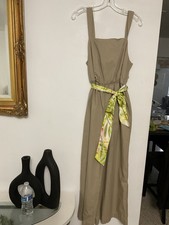 Halston Heritage Taupe Wide Leg Jumpsuit with Printed Sash Size M NWT