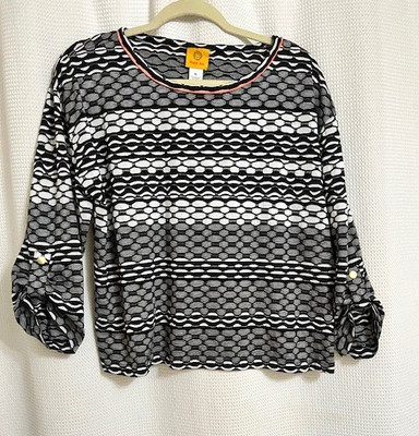 Ruby Rd. Womens Black & White Print Top, Size XL