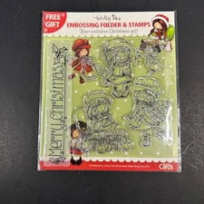 Tiddly Inks Christy Croll Christmas Embossing Folder and Clear Cling Stamps, NEW