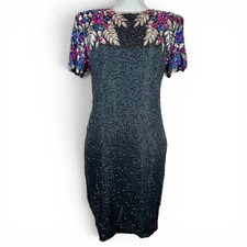 VTG JMC Silk Sequin Dress Purple Blue Beaded Cocktail Party Evening 80's Small