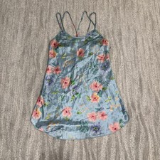 Vintage Kathryn Satin Floral Slip Blue Scoop Neck Mini Women s Size S