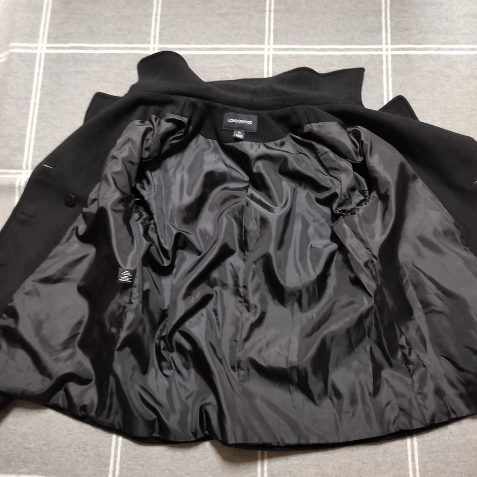 London Fog женщин миниатюрный большой черный двубортный шерстяная смесь с подкладкой Peacoat - Изображение 4 из 4