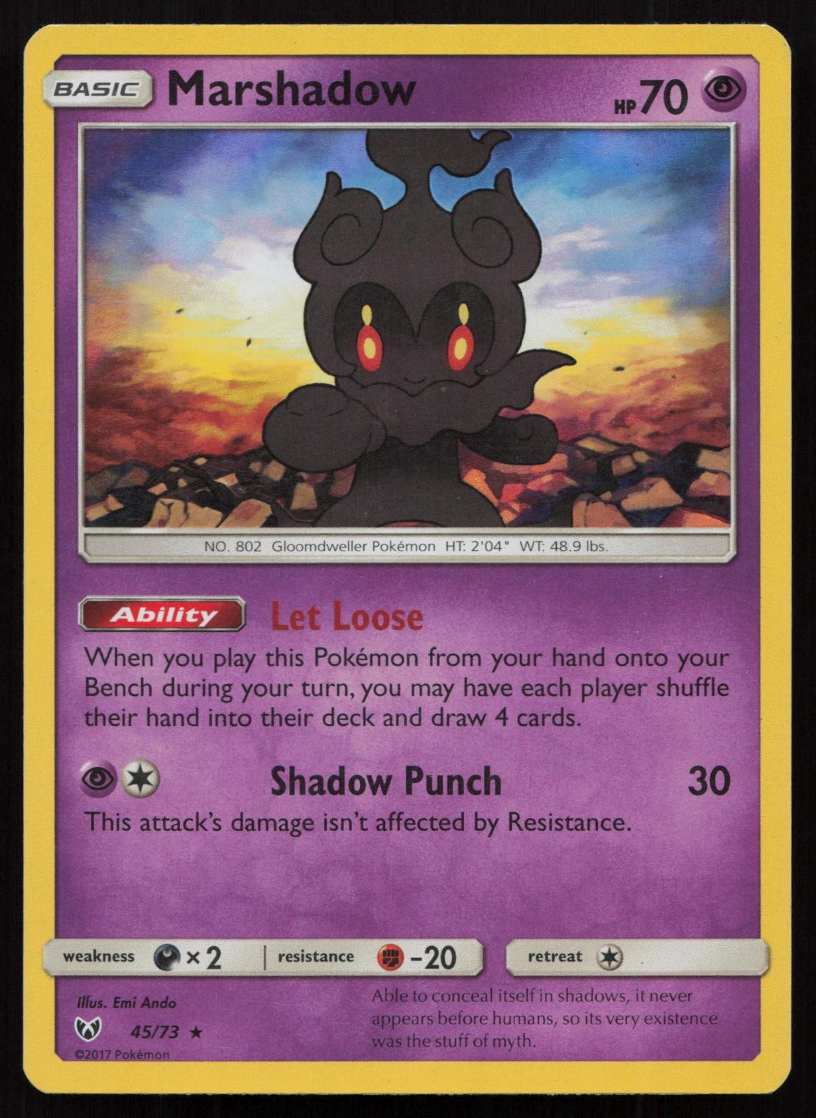 Marshadow 45/73 Holo Rare Shining Legends Pokemon Moderately Played