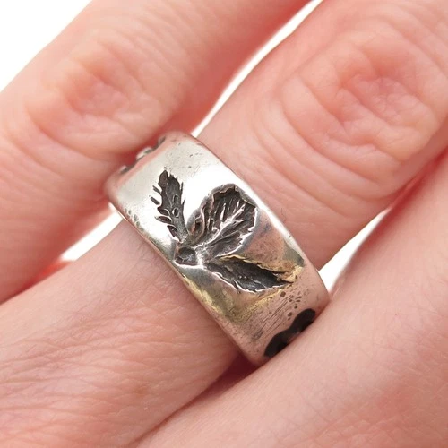 925 Sterling Silver Vintage Floral Oxidized Band Ring Size 6