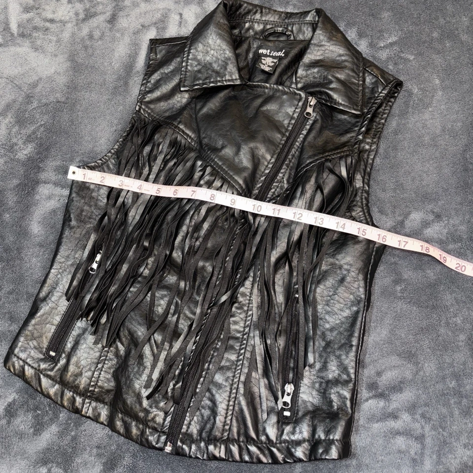 Chaleco con flecos de cuero sintético Wet Seal Y2K para mujer mediano grunge festival gótico cremallera Foto 4 de 4
