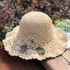 GIRLS TODDLER EASTER HAT DRESSUP TEAPARTY HAT BEIGE WOVEN MESH HAT FLOWER NEW