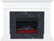 Sofia 53-In. Freestanding Fireplace Mantel in White with Black Marble Inlay and 