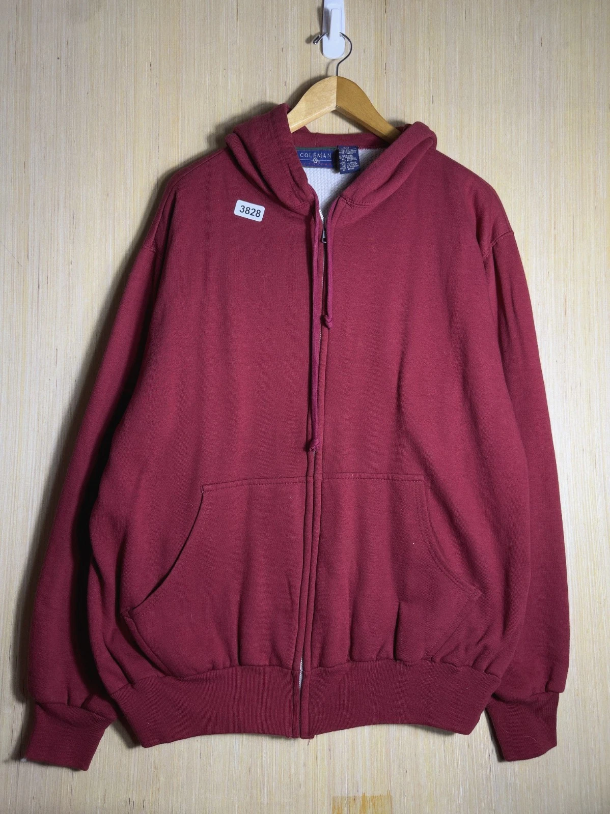 Vintage Coleman Outdoors Hoodie Large Red Long Sleeve Men's Thermal Zip Up 90s