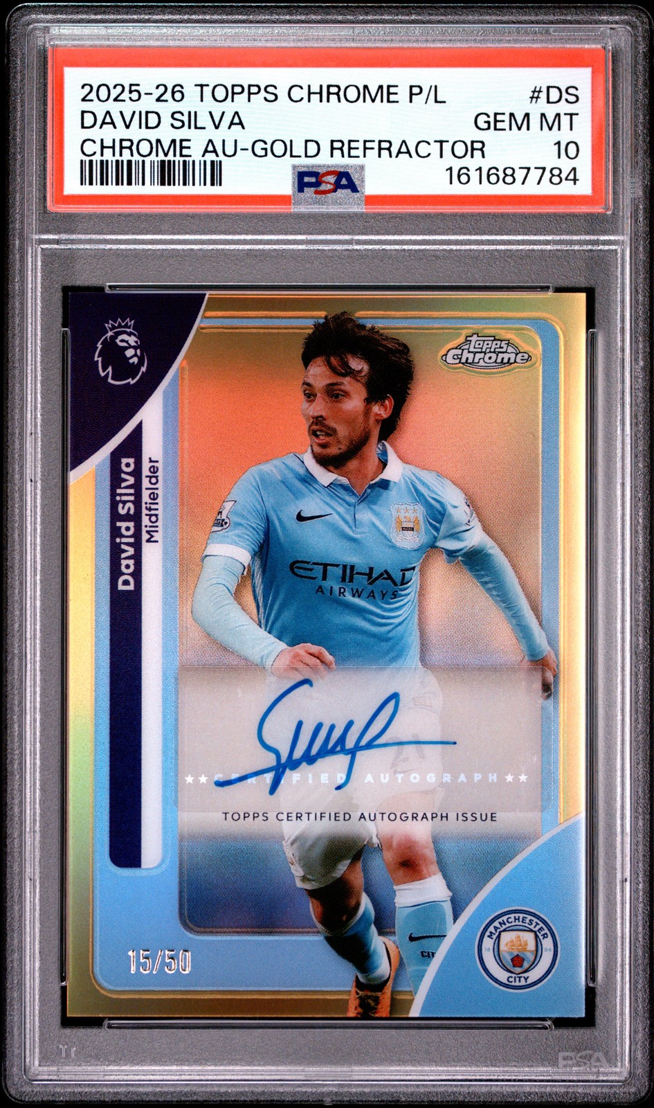 2025-2026 TOPPS CHROME PREMIER LEAGUE CHROME AUTOS #DS DAVID SILVA 15/50 PSA 10