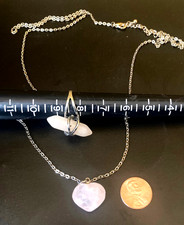 Pendant, Necklace & Ring Set Healing Rose Quartz Crystal Stones Silvertone 36" L