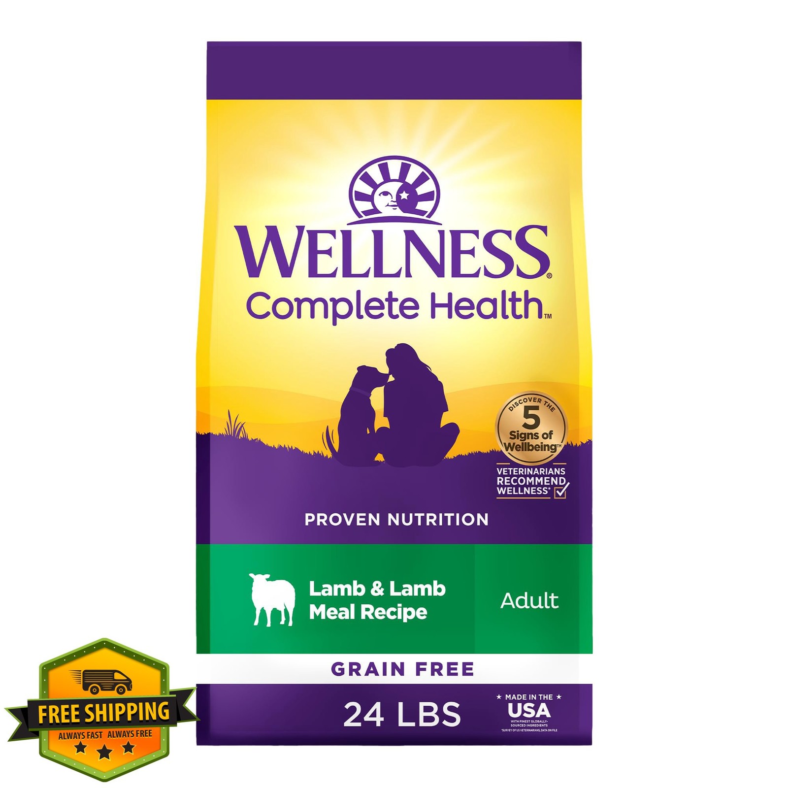 Wellness Complete Health Dry Dog Food, Grain Free, Natural, Lamb Recipe, (24-...