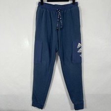 Adidas Joggers Sweatpants Womens Size Small Blue Zipper Cargo Pockets FLAW READ