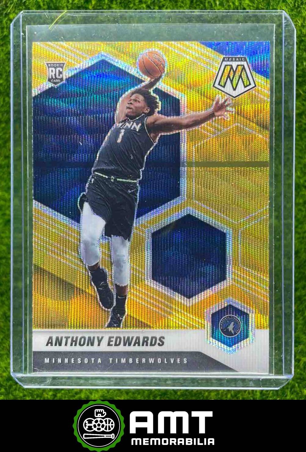 2020-21 Panini Mosaic #201 Anthony Edwards Gold Wave Minnesota Timberwolves RC