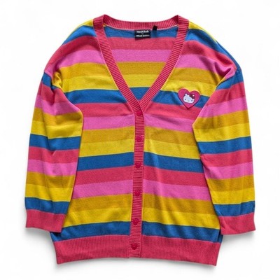 ModCloth x Hello Kitty | Nostalgic Candy Heart Buttons Rainbow V-Neck Cardigan L