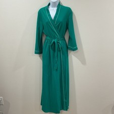 Vintage Velour Vanity Fair Robe Size M Green Long Belted House Coat Pockets