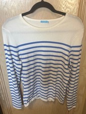 J Mclaughlin Crewneck Sweater Womens M Cream  Blue Stripe Long Sleeve Nautical