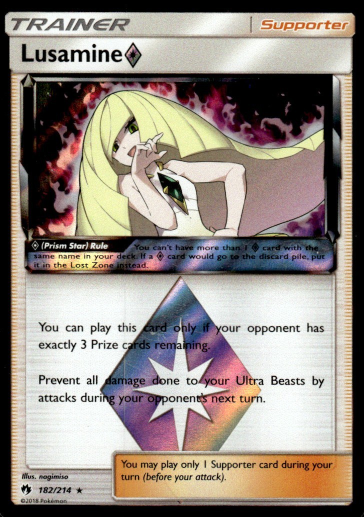 2018 Pokemon Sun & Moon - Lost Thunder Lusamine Prism Star #182/214 Light Play