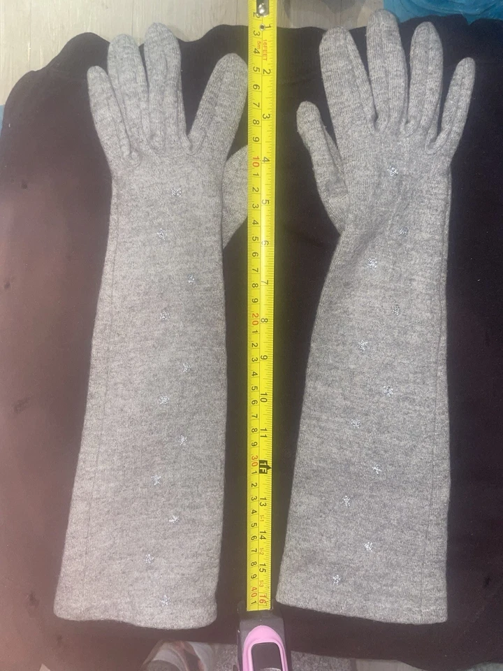 Beaded Gloves Warm - Charcoal Grey 15 Inch Long - Image 4 of 4