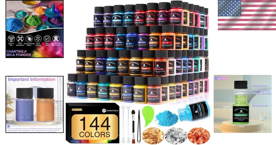 High-Density Mica Powder - 144 Color Palette for Nails & Candles - 10g Each - Image 2 of 4