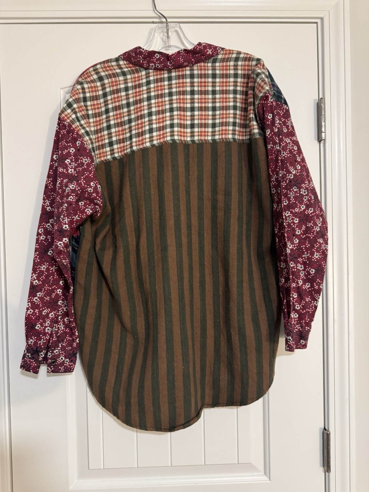 Boho Patchwork Plaid Flannel Shirt  Button Fringe… - image 3