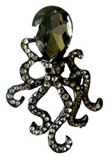 OCTOPUS Brooch pin dark rhinestones 1.5"x2" scuba diving snorkel surf GIFT #99