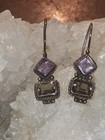 Vintage Sterling Silver Amethyst & Smoky Quartz Dangle Drop Earrings Marked 925 — photo 1