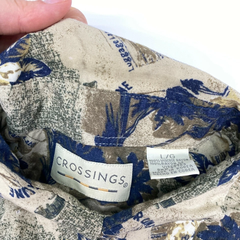 Camisa Crossings Abotonada Para Hombre Grande Manga Corta Estampado Floral Viscosa Rayón Foto 3 de 4