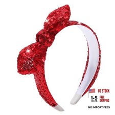 Glitter Headband for Girls Sparkly Sequin Hair Bow Headband for Girls Red