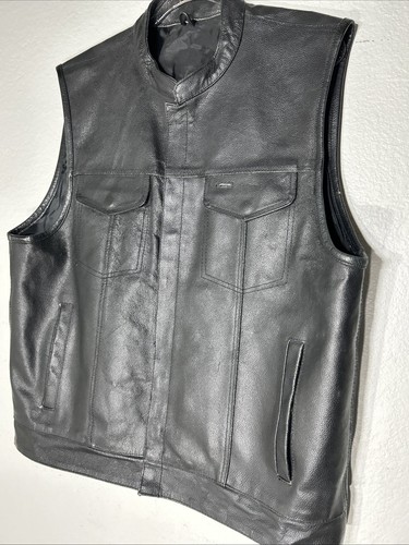 The Bikers Zone LEATHER BIKER Riding VEST w/ GUN POCKET Mens Size XXL Black - Picture 2 of 7
