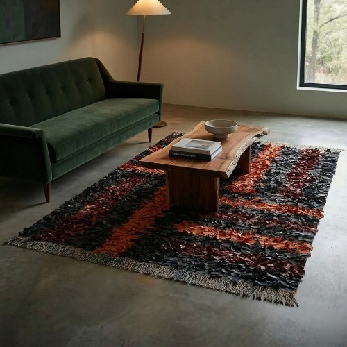 Luxury Genuine Leather Shag Rug – Hand-Finished Designer Floor Decor 14-70 - Afbeelding 6 van 13