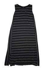 J Jill Wearever Black White Striped Sleeveless V-Neck Maxi Dress Side Slits M