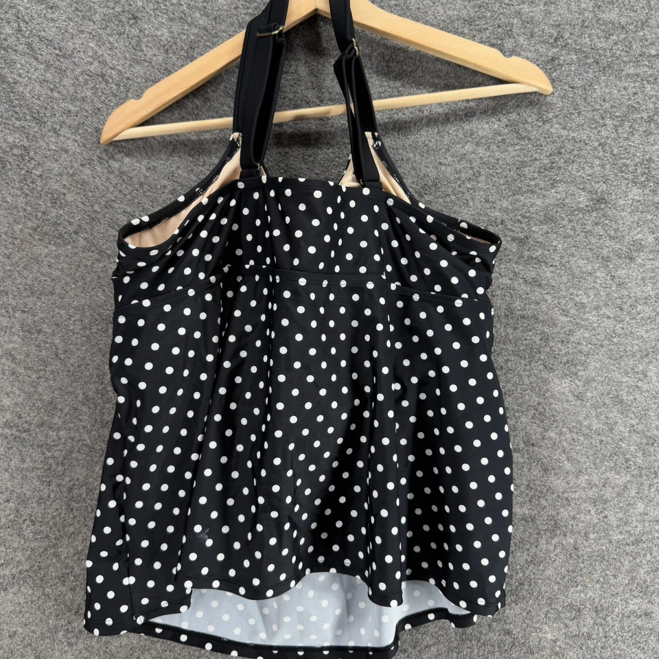 Ava & Viv Tankini Top Women 18W Plus Black Polka Dot Push Up Halter Neck Lined - Image 2 of 4