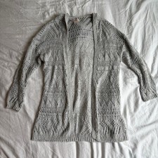 Vintage Style Shimmer Crochet Open Knit Hooded Duster Fairy Core Boho Grey Sz L