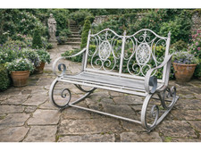 Image of Grey Garden Rocking Bench Chair Vintage Metal Antique Patio Seat Shabby Chic