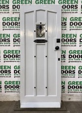 ANTIQUE WOODEN FRONT DOOR STAINED GLASS 1930s RECLAIMED WOOD LEADED EXTERNAL OLD