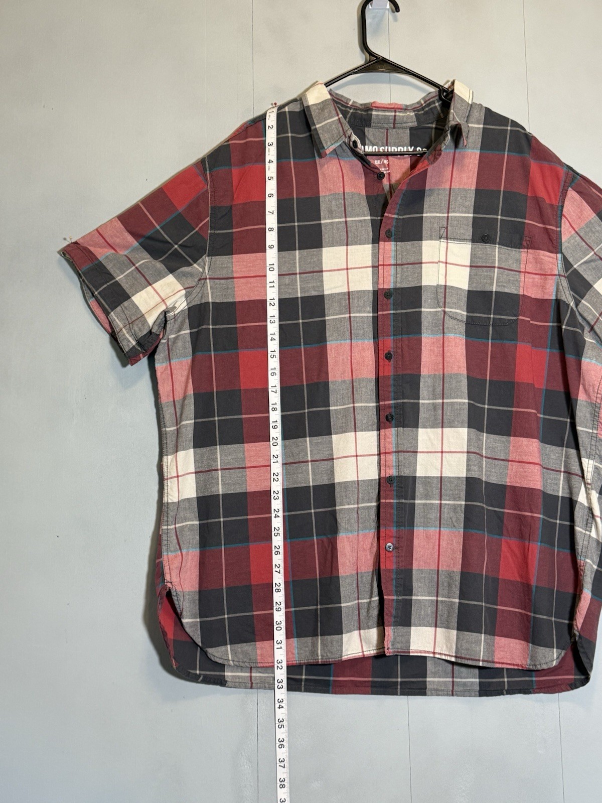 Mossimo Red Checked Plaid Button Down Short Sleev… - image 5