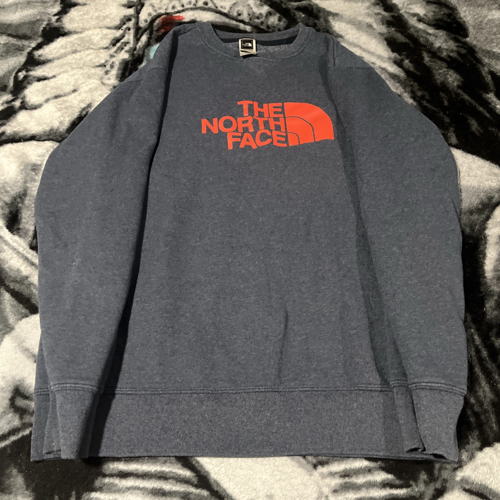 The North Face Pullover Sweater Mens Medium Blue Orange Crew Neck Sweatshirt