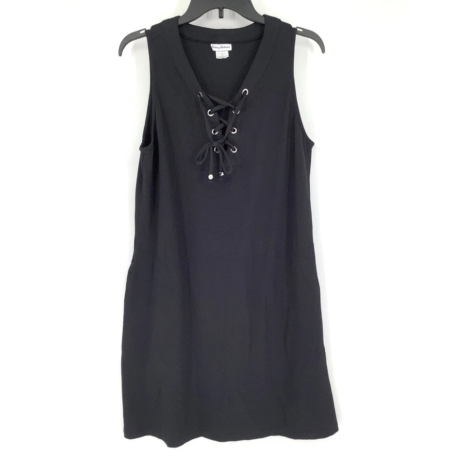 Tommy Bahama Mujer M/L Negro Island Cays Vestido de Encubrimiento con Cordones Verano K24-3 Foto 3 de 4