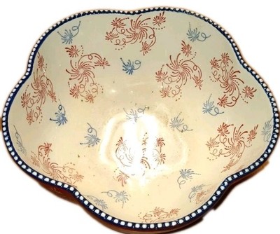 Temp-Tations by Tara Floral Lace, Firework Red White Blue Firework 3qt Bowl EUC!