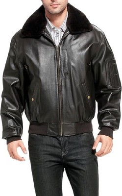 Men B-15 American Navy Aviator Black Bomber Real Leather B15 Flight Pilot Jacket