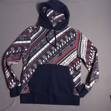 Tommy Jeans Mens M Hoodie Navy White Red All Over Print Pullover Streetwear