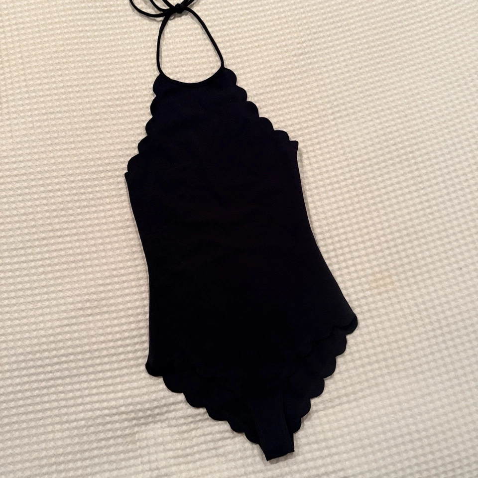 Traje de baño Marysia festoneado halter maillot de una pieza negro cuello alto halter corbata S Foto 3 de 4