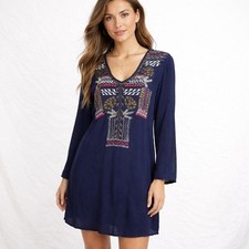 Vintage 90s LUV 2 LUV Size Small Embroidered Lined Rayon Crepe A-line Dress