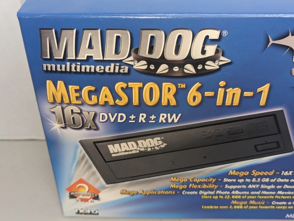NOS Mad Dog MegaSTOR 6-In-1 DVD-RW Burner/Player MD-16XDVD9 8.5GB Sealed - Image 2 of 4