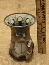 Mahon 3D Funny Face Toothbrush Holder Big Mouth Stoneware Pottery Artist Signed